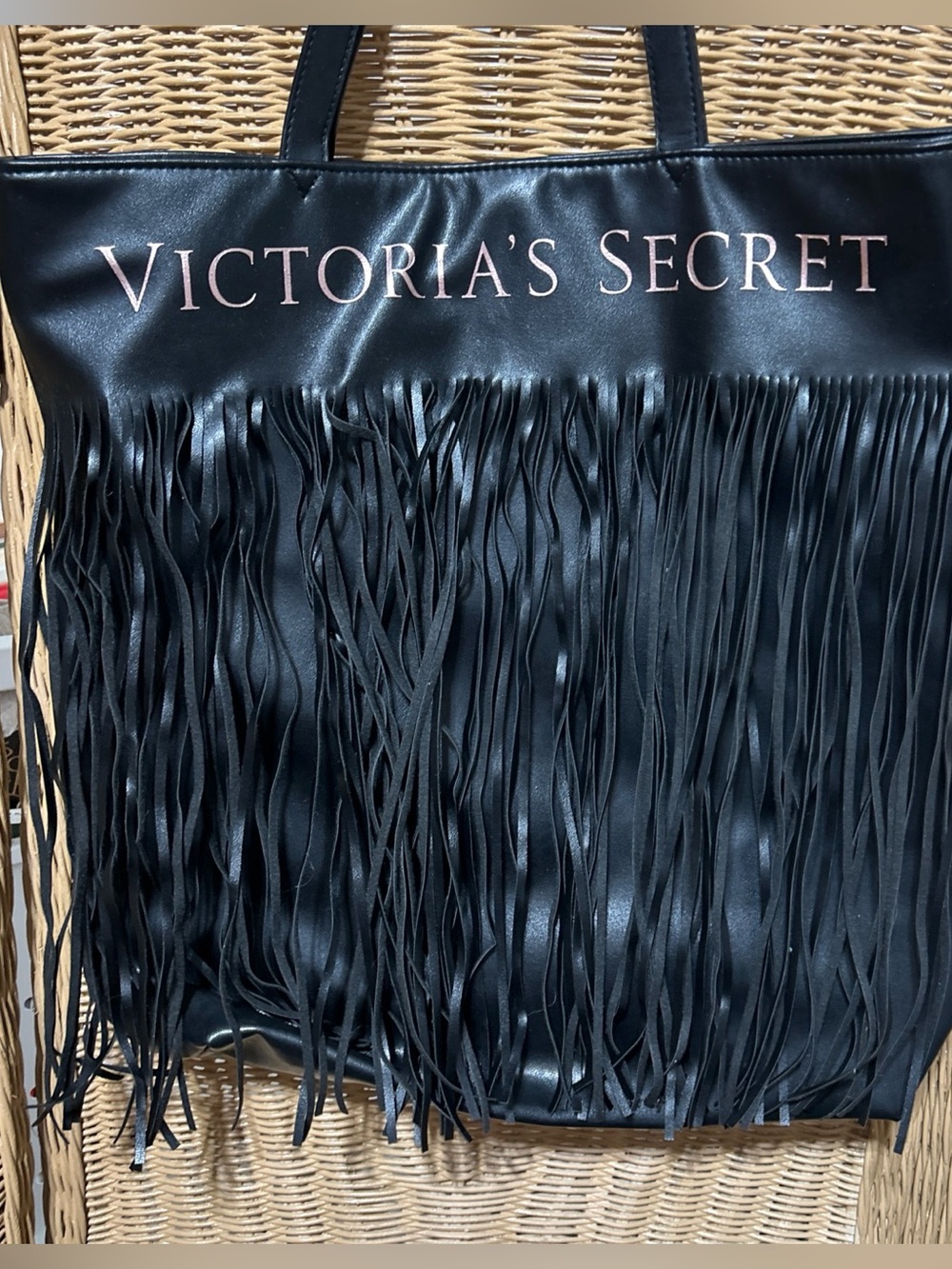 Victoria's Secret Fringe Faux Leather Large Tote Bag Purse Limited Edition Boho